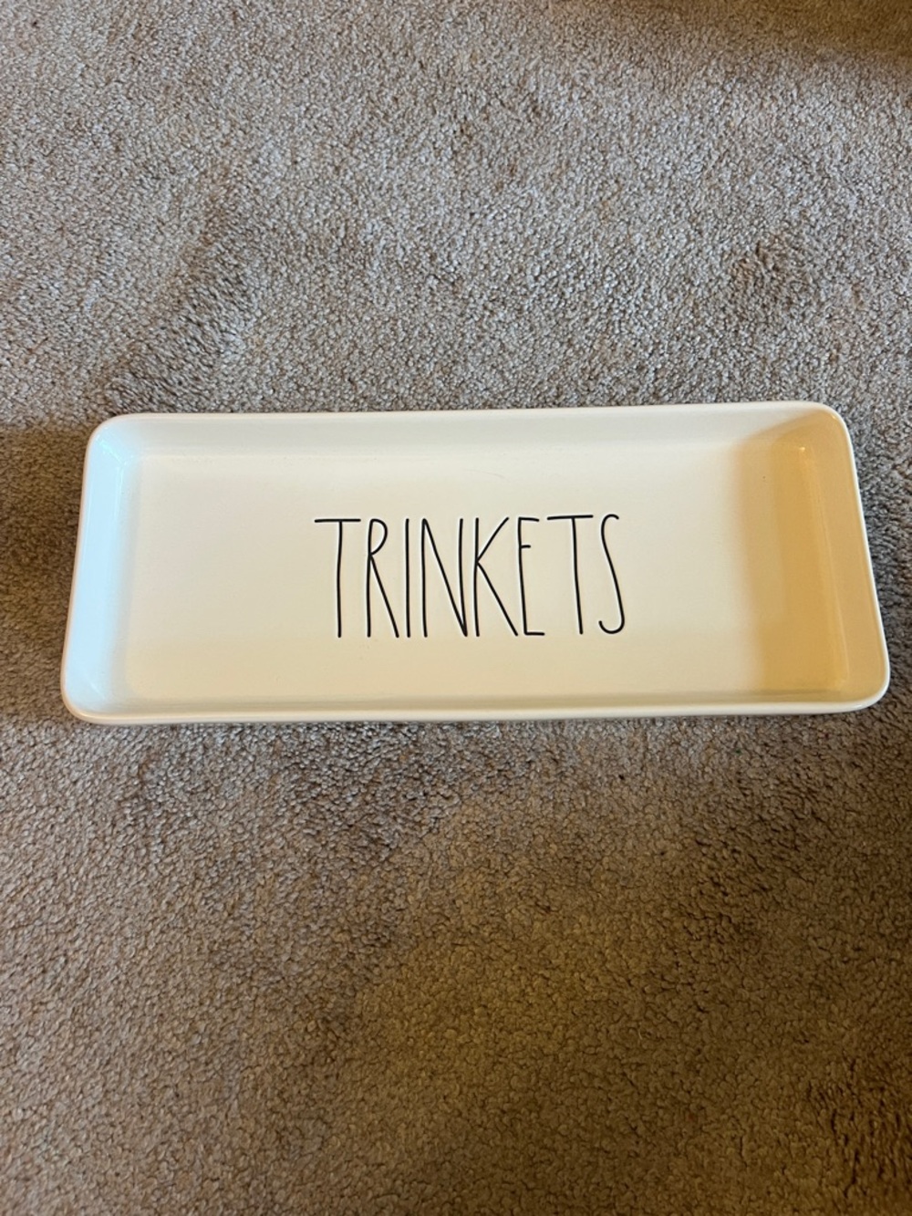 Rae Dunn Trinkets Ceramic Tray - White with Black Lettering